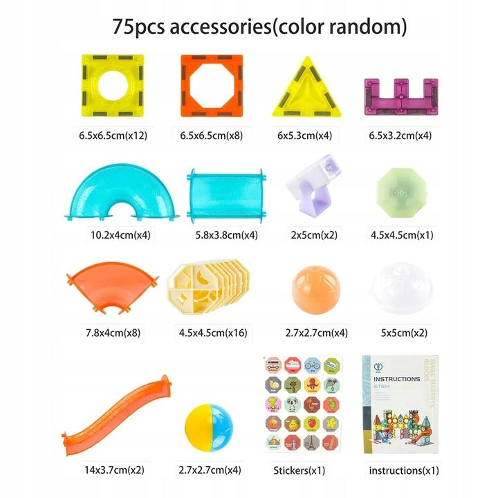 Klocki magnetyczne z torem kulkowym 75 el.