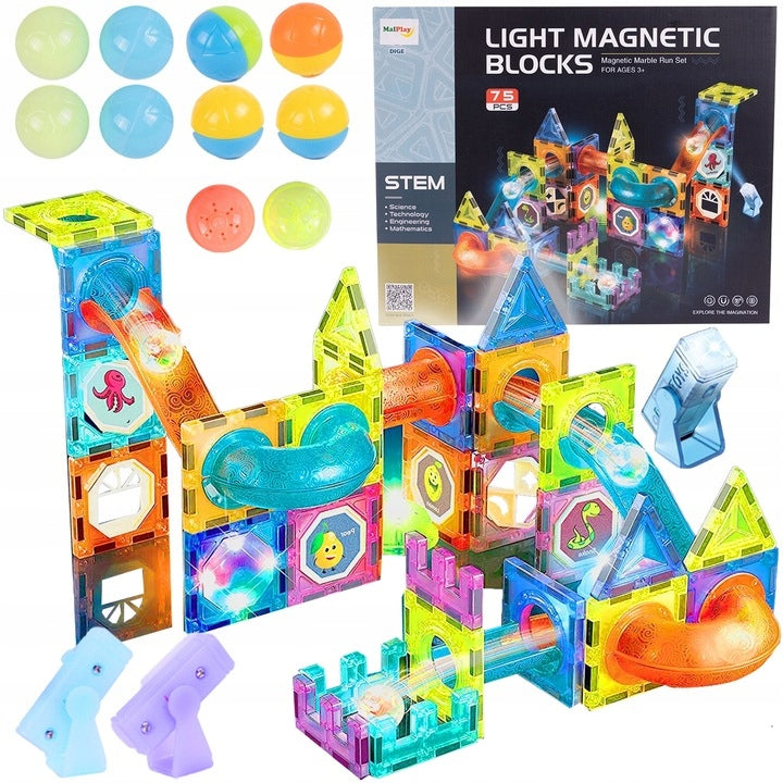 Klocki magnetyczne z torem kulkowym 75 el.