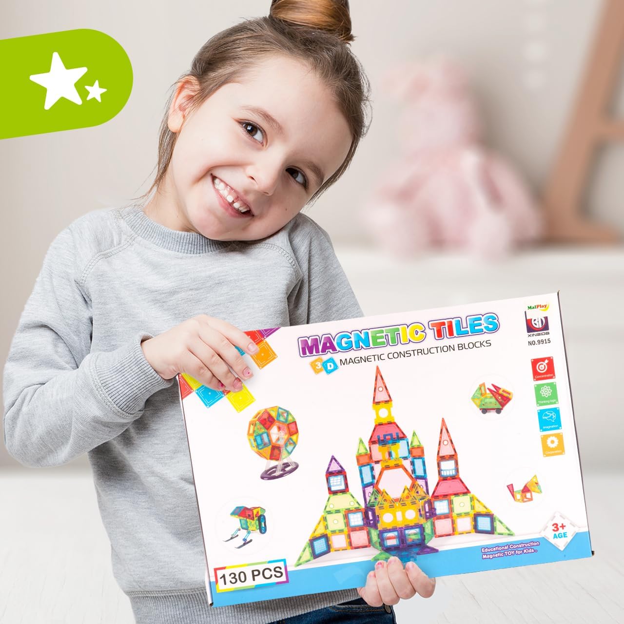 Klocki magnetyczne MalPlay 130 el. – zestaw konstrukcyjny 3+