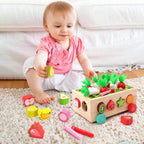 Sorter Montessori Złap robaczka – drewniany wózek z marchewkami