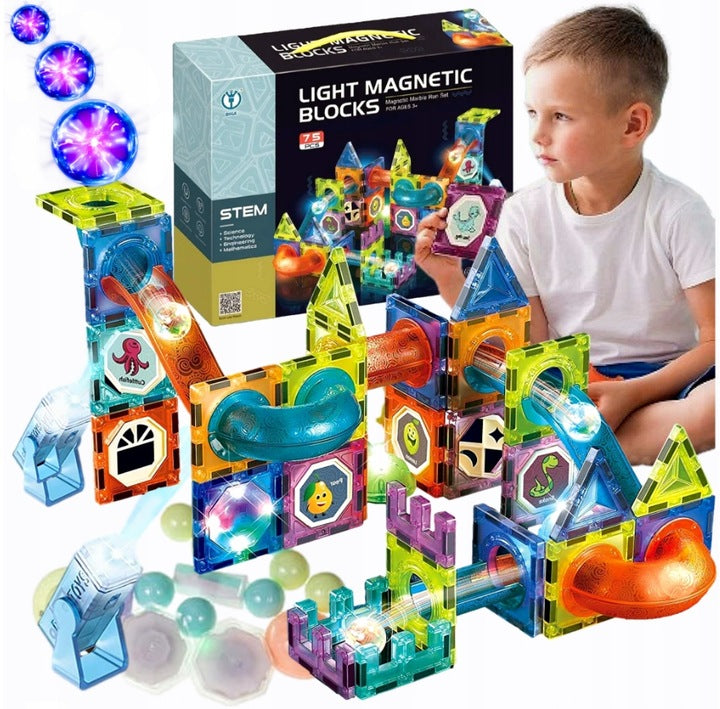 Klocki magnetyczne z torem kulkowym 75 el.
